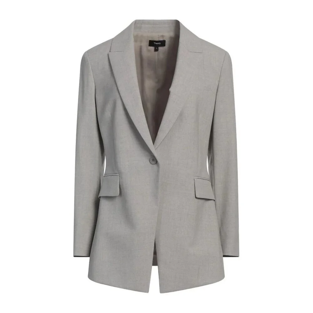 Theory Women's Gray Virgin Wool Blend One Button Blazer Size 4 - 23359 - Picture 1 of 9
